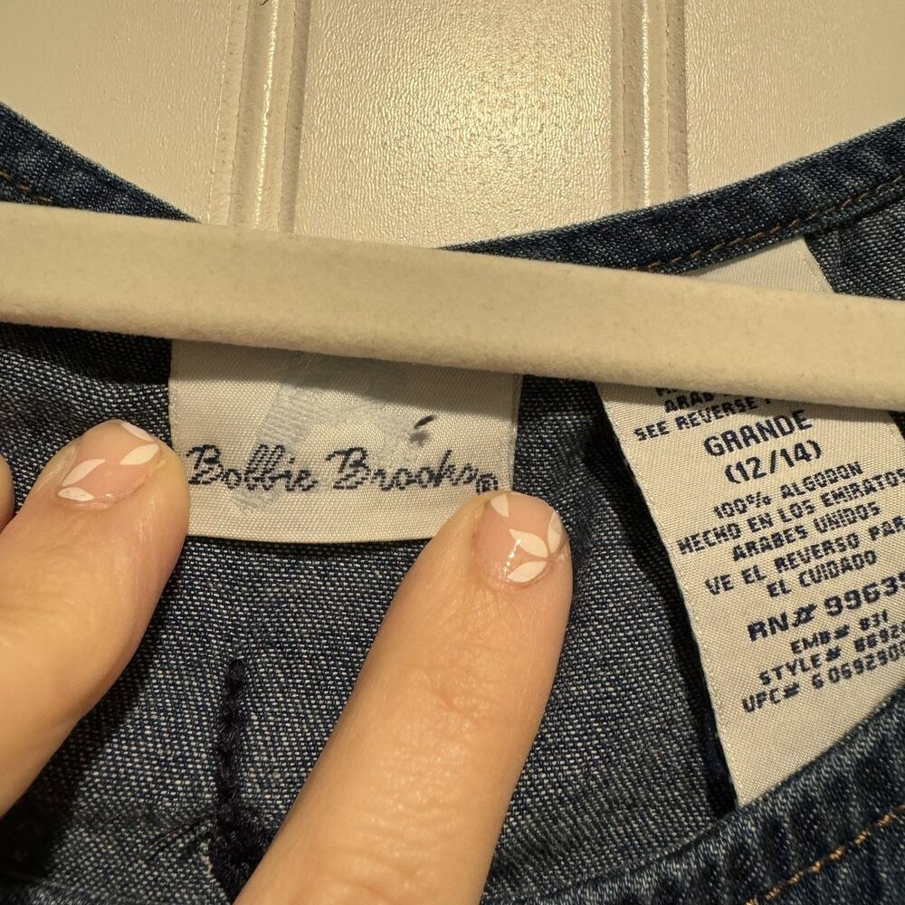 Vintage Bobbie Brooks Denim Jumper Dress Autumn Fall Leaf Embroidery Size 12/14 - Picture 4 of 6